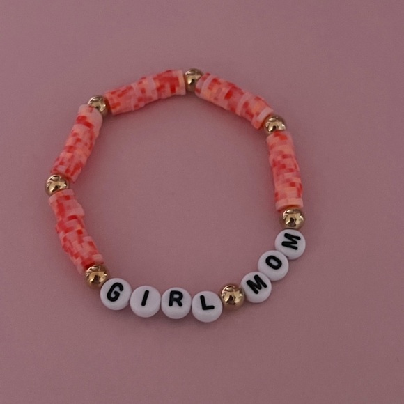 Jewelry - Coral and Gold “Girl Mom” Beaded Bracelet